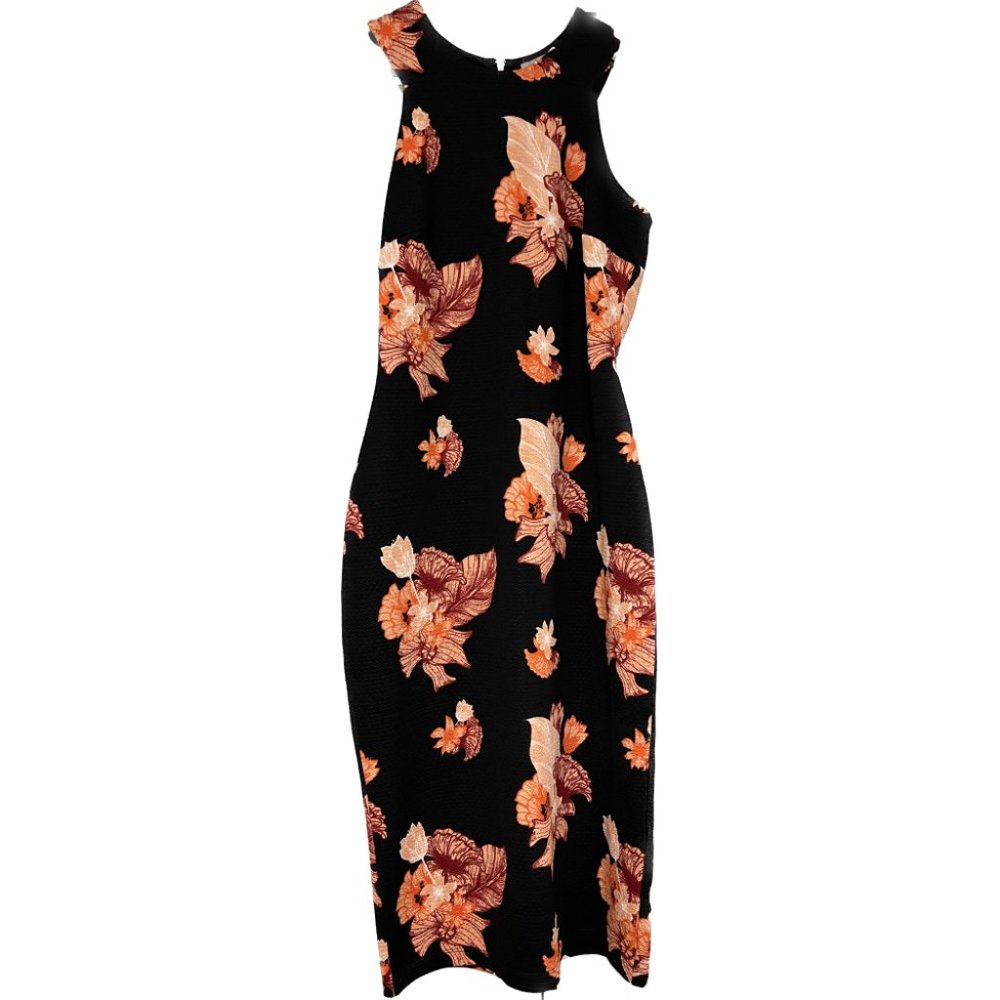 H&M Black Floral Sleeveless Bodycon Dress with Zipper Detail, M